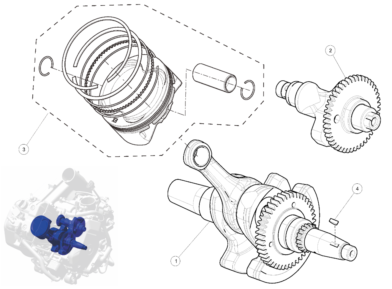Veivaksel og stempelsett AT6
