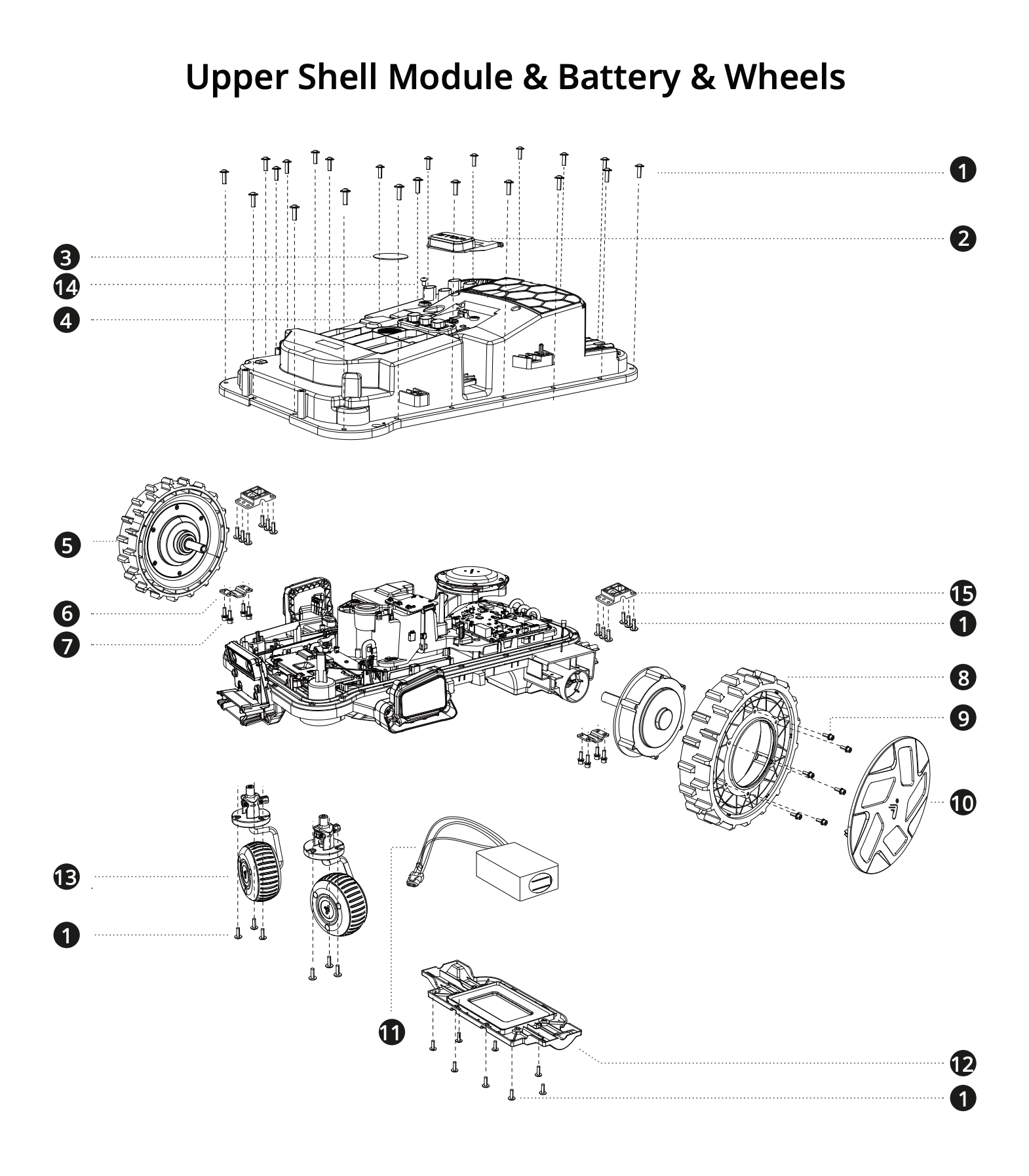 Upper Shell Module & Battery & Wheels (Navimow X3 Serie)